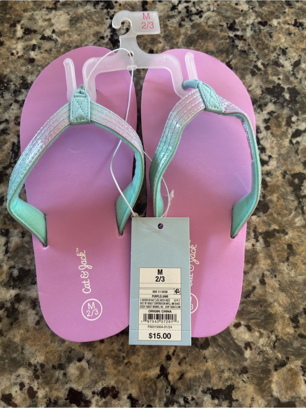 Cat & Jack Girls' Pink Flip Flops with Teal Straps